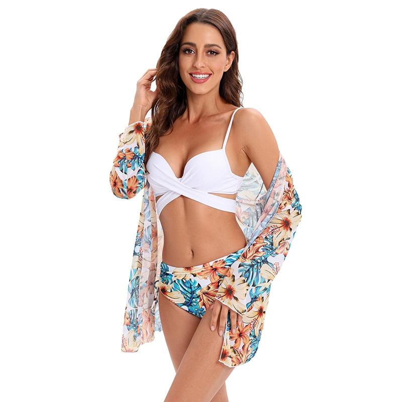 Coleção Moda Praia Flowers 2023 - Biquíni + Saída de Praia (Brinde)