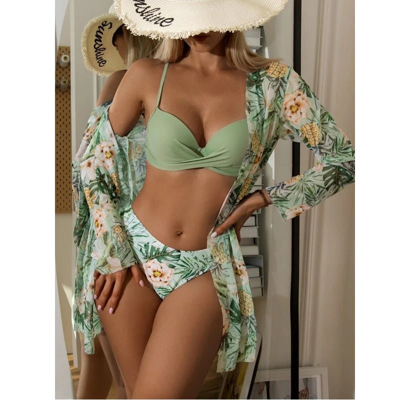 Coleção Moda Praia Flowers 2023 - Biquíni + Saída de Praia (Brinde)