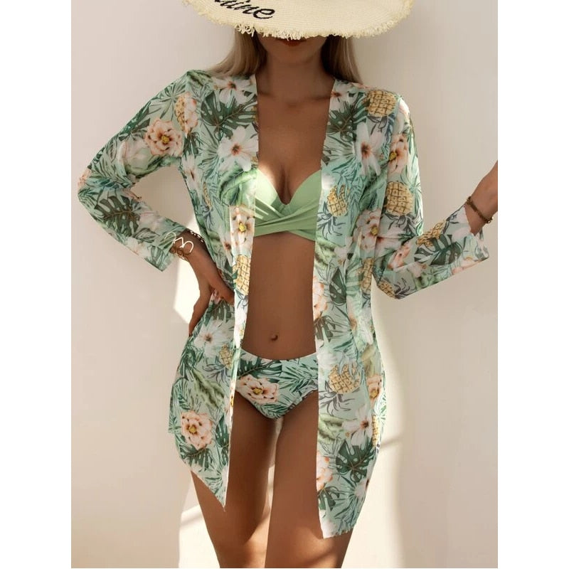 Coleção Moda Praia Flowers 2023 - Biquíni + Saída de Praia (Brinde)
